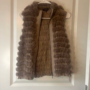 Etcetera Tan Taupe Beige Rabbit Vest, light brown, size small
